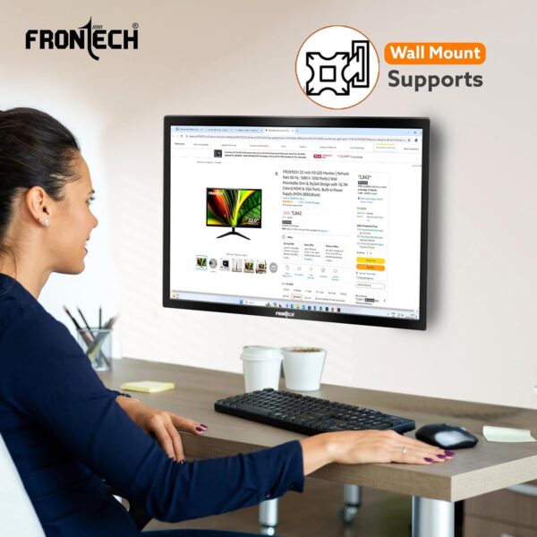 FRONTECH 19 Inch High-Performance HD LED Monitor | Refresh Rate 75 Hz, 1440x900 Pixels | Slim & Stylish Design with 250 Nits Brightness | HDMI & VGA Ports, - Image 3